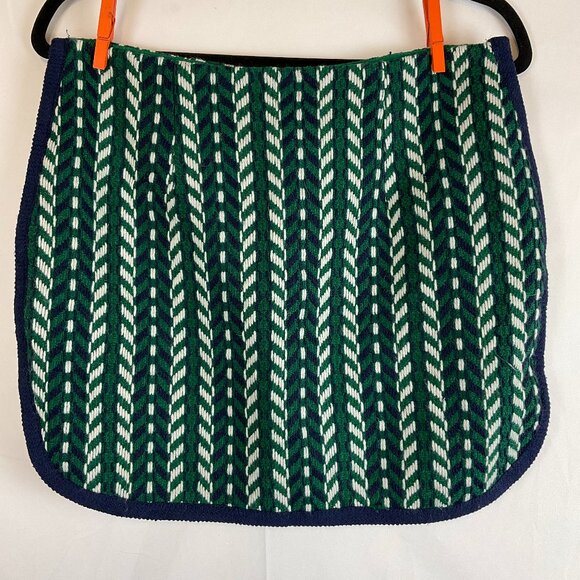 English Factory Knit Skirt M Green White Navy Blue Chevron Lined - Picture 1 of 8